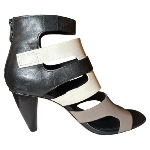 Donald Pliner Paula Strappy High Heel Sandals - Black, White & Gray - Picture 5 of 8